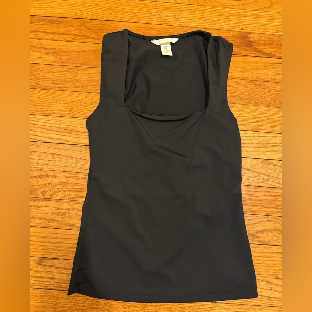 H&M Black Sleeveless Top Square Neck Minimal XS